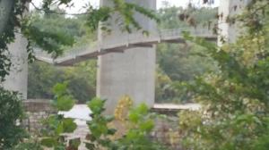 Pedestrian Suspension Bridge - awaits our bike travels over the James River